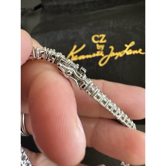 Kenneth Jay Lane CZ Thin Cubic Zirconia & Rhodium Tennis Classic Bracelet - Picture 5 of 7